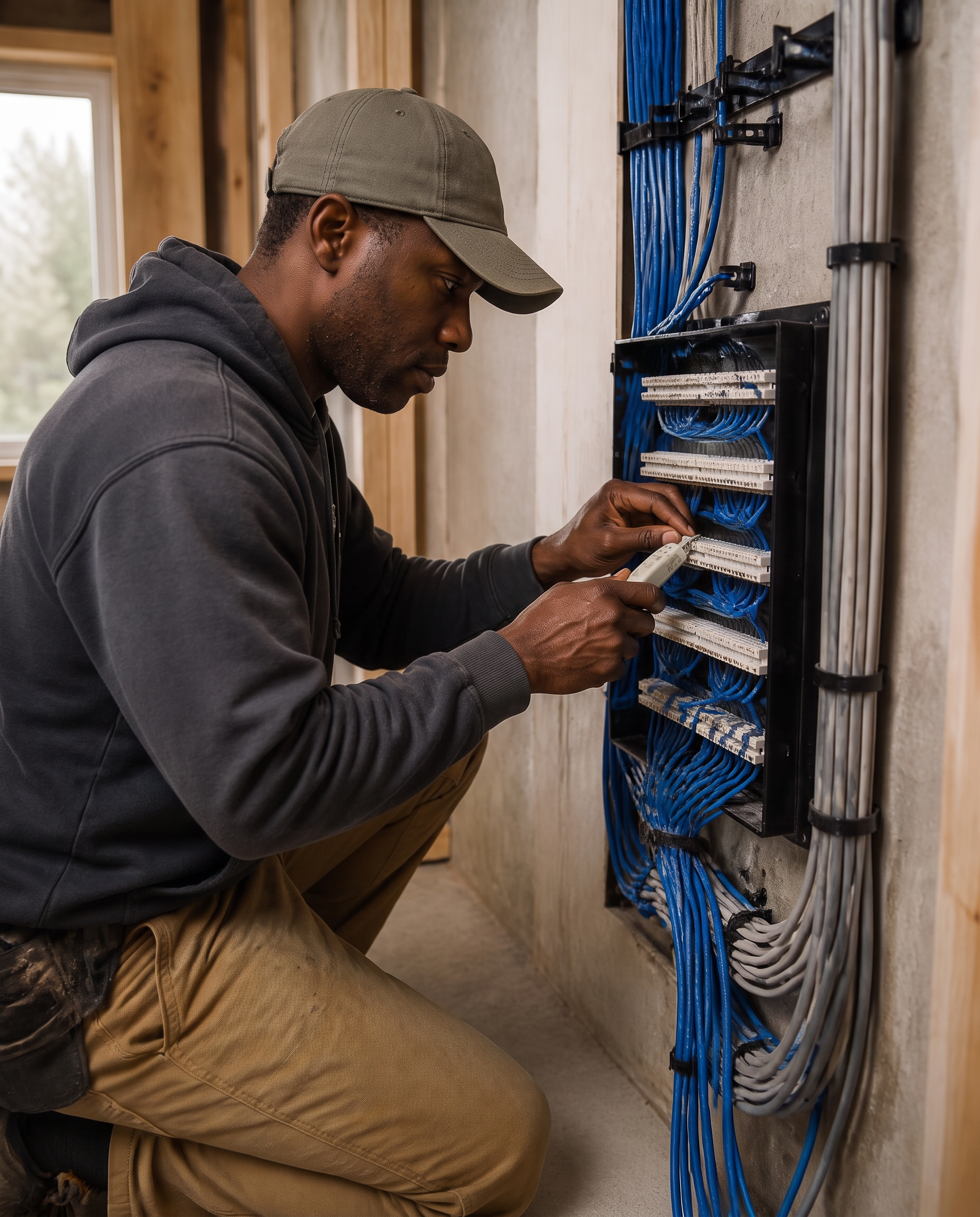 Hands terminating network cabling